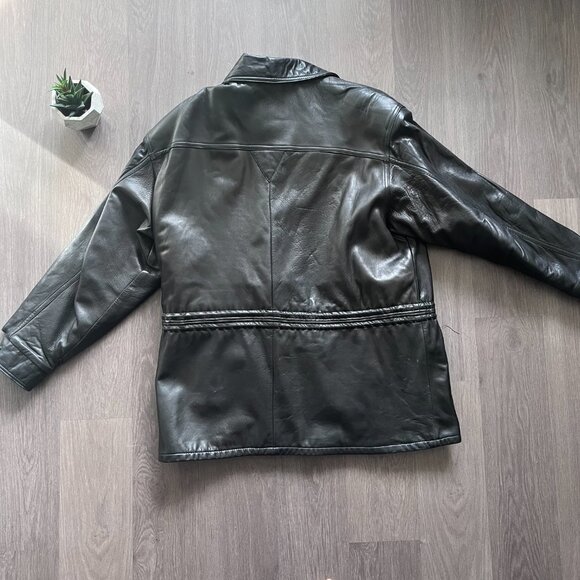 VINTAGE Leathers Leathers Black 100% Genuine 3/4 Length Leather "Car" Coat - Picture 15 of 15